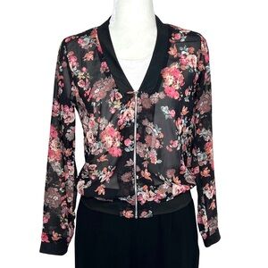 Sheer Floral Bomber Jacket Shacket Truth nyc Black Pink Flowers Small S